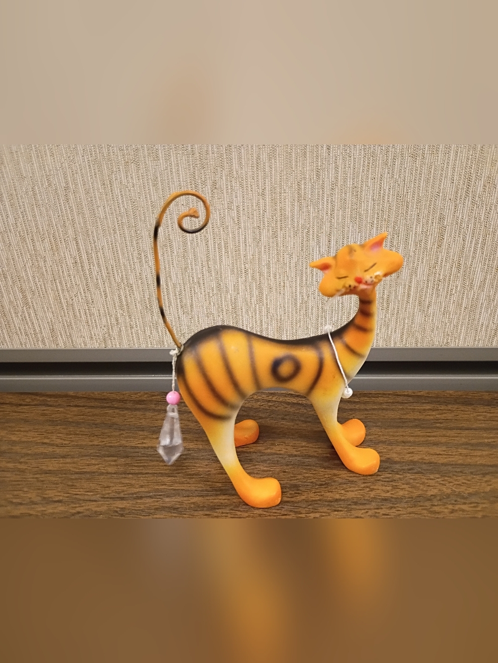 Unique Whimsical Ginger Cat Figure w/ Stringed Beads